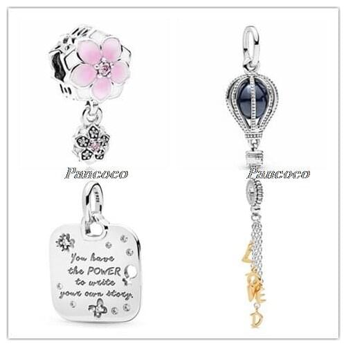 Authentic 925 Sterling Silver Bead Charm Shine Loved Script With Chain Pendant Beads Fit Pandora Bracelet & Necklace Diy Jewelry