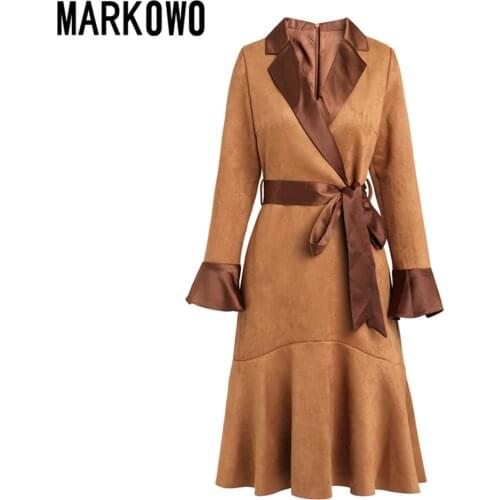 MARKOWO Desinger Brand 2020 Autumn and winter womens retro suede fishtail hem dress temperament niche design