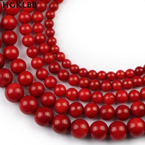 HGKLBB Natural Red Coral stone Spacer Round ball Loose Beads For Jewelry making 3/4/5/6/7MM DIY necklace Bracelet Accessories