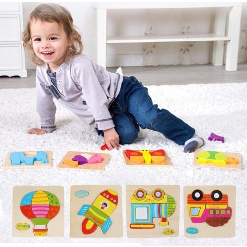 Kids 3D Puzzle Jigsaw Wooden Toys Cartoon Animal Puzzles Intelligence Children Early Educational Toys for Kids Baby