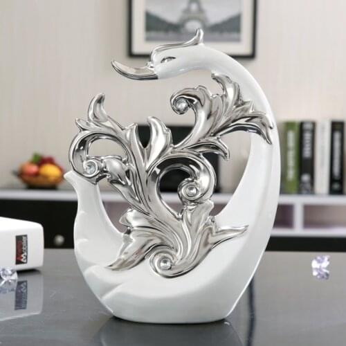 European ceramic swan figurine tabletop Animal sculptures Ornaments Miniature Crafts Home Office decoration Wedding gift