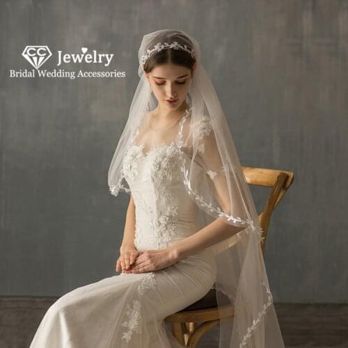 CC Bridal Veil With Comb Wedding Accessories for Women Engagement Hair Ornaments One Layer Long Veils White Ivory Trendy V637