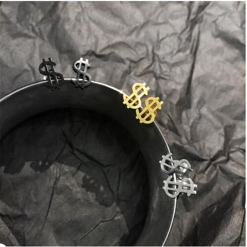 Gothic Mini Gold Stainless Steel Earrings Stud for Women Men Jewelry Dollar Sign Earring Retro Earings Brincos Wholesale