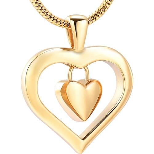 IJD9962 Double Heart Golden Cremation Urn Jewelry Necklace Pendant Funnel Fill Kit,Human Keepsake Memorial Ashes Jewelry