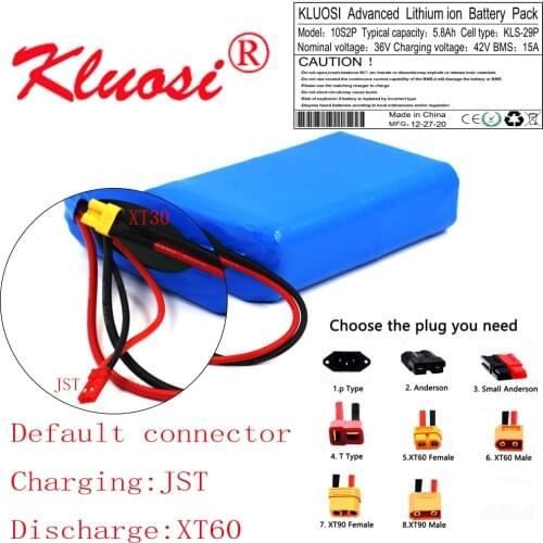 KLUOSI 36V 5.8Ah 6Ah 10S2P 250W 450W 42V Lithium Battery Pack Electric Scooter Unicycle Ebike with 15A BMS M365 Pro Extend Range