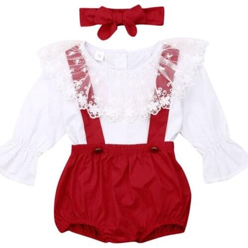Newborn Baby Girls Clothes Set Infant Kid Outfit Long Sleeve Lace Top+Bib Pants+Headband Toddler Children Clothing 3pcs 0-2T