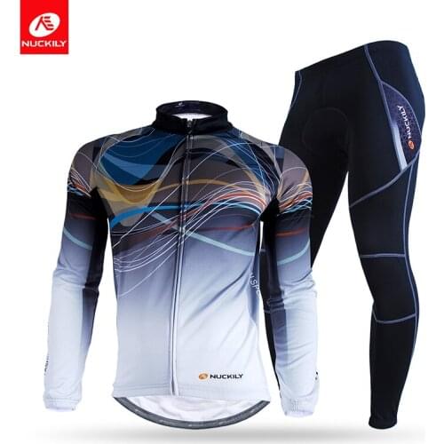 NUCKILY Mens Cycling Suits Apparel Winter Road MTB Bike Jersey Suit Rear Pocket Bicycle Jersey and Cycle Tights Set Sportswear