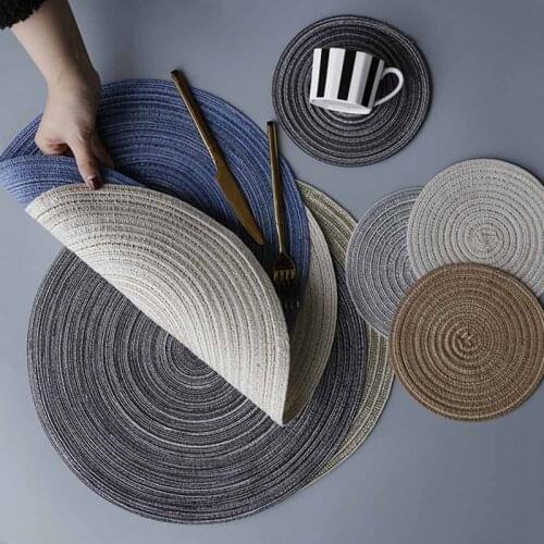 Round Design Table Pad Heat Insulation Pad Solid Placemats Linen Non Slip Table Mat Kitchen Accessories Home Decoration Coaster
