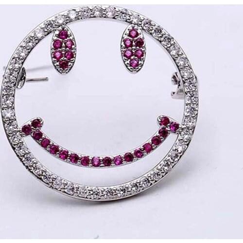 Fashion Cute Funny Smile Face Brooch High Quality Cubic Zirconia Clip For Scarf Safety Pins Jewelry For Women Holiday Gift
