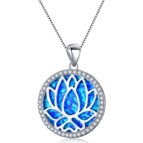 Fashion Aromatherapy Hollowed-out lotus necklace for Women Party Gifts jewelry Fire Opal pendant necklace