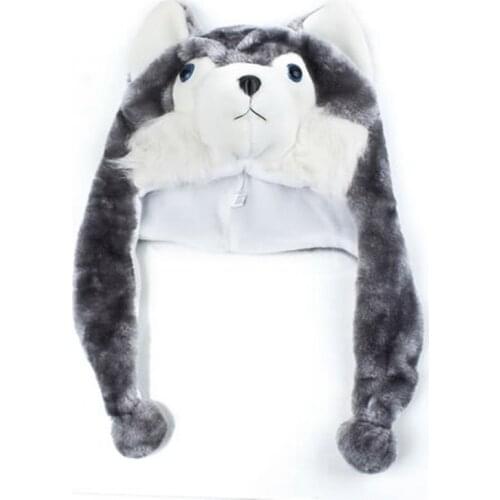 Cartoon Animal Husky Wolf Fluffy Plush Hat Cap Scarf Earmuff Adult Kids Women Girl