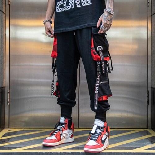 QNPQYX New Men Hip Hop Black Cargo Pants joggers Sweatpants Overalls Men Ribbons Streetwear Harem Pants Women Fashions Trousers