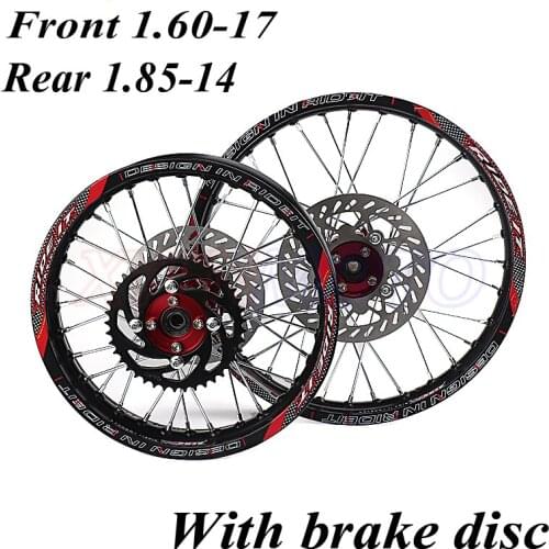 1.60-17 & 1.85-14 Inch Front Rear Alloy Wheel Rim With CNC Hub Brake Disc For KAYO HR-160cc TY150CC Dirt Pit Bike 14/17 Inch