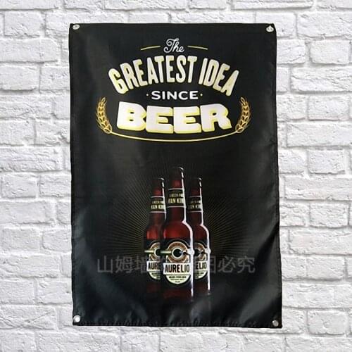 GREATEST IDEA BEER Poster Banners Bar Cafe Hotel Theme Wall Decoration Hanging Art Waterproof Cloth Polyester Fabric Flags