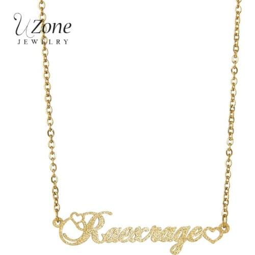 Uzone Custom Frosted Name Heart Necklace Stainless Steel Personalized Letter Nameplate Necklaces For Women Girls Handmade Gift