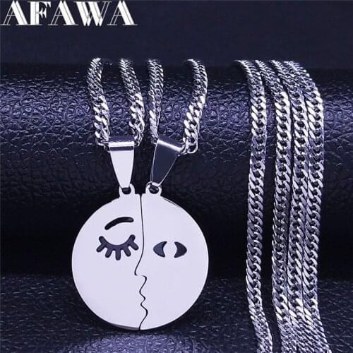 2PCS Face Kiss Couple Stainless Steel Necklaces Women/Men Silver Color Pendant Jewelry acero inoxidable joyeria N3531S01