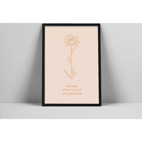 Peach Bloom Art Print | Bloom Where You Are Planted Quote Poster | Flower Line Drawing | Minimal Floral Wall Art | Motiinimal Py