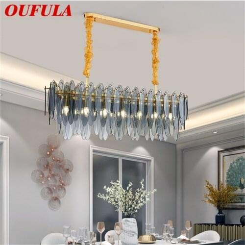 OUFULA Chandelier Rectangle Pendant Lamp Postmodern Home LED Light Fixture for Living Dining Room