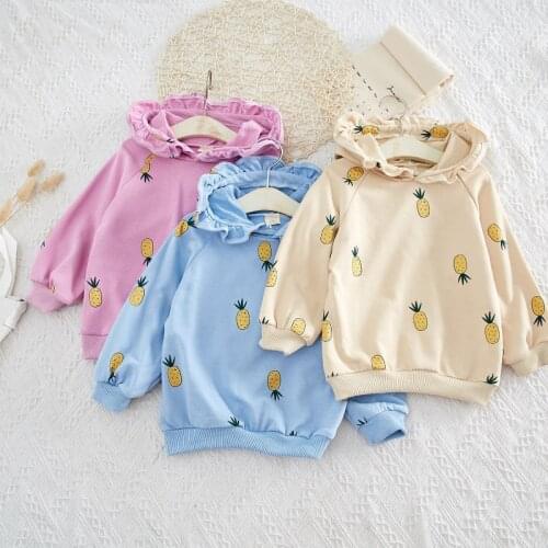 Hoodies for Girls 2021 New fashion Spring Autumn Pineapple Print Long-sleeved Hooded Sweater Shirt 3-8Y Fall Clothes for Kids
