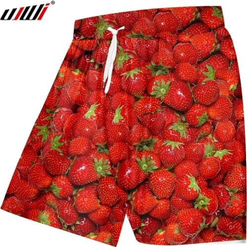 UJWI Mens Shorts Casual Hip Hop Streetwear Strawberry Fruit Boardshorts Man Clothes Cool Print 3D Shorts Men Teens Boys Homme