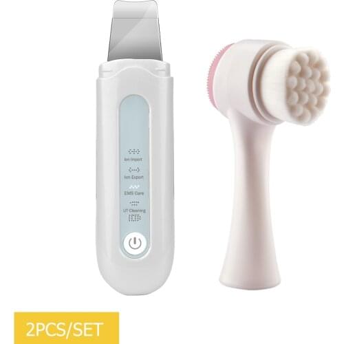 Ultrasonic Skin Scrubber Facial Peeling Extractor Lift UT Deep Cleaning Machine Ion Export Import + Electric Face Cleanser Brush