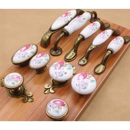Vintage Ceramic Cabinet Knobs and Handles China Flower Furniture Hardware Handle & Knob
