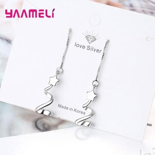 925 Sterling Silver Jewelry Earrings for Woman Girl Wedding Party Decoration Hot Sale Star Dangle Drop Box Chain Thread Earring