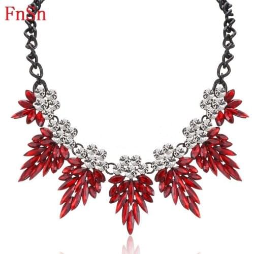FnSn New Hot Crystal Plant Chokers Statement Necklace Jewelry Women Black Color Rhinestones Collar Turkish Jewelry Gift N174