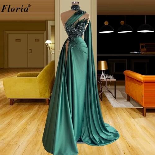2021 Special Green Evening Dresses Long Middle East Evening Gowns One Shoulder Prom Party Dresses For Women Vestidos De Fiesta