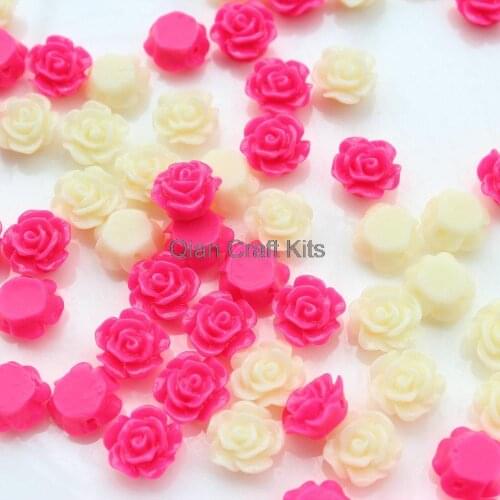 200pcs Drilled Resin Ruffled Rose Flower Beads with Holes pink and ivory 11mm