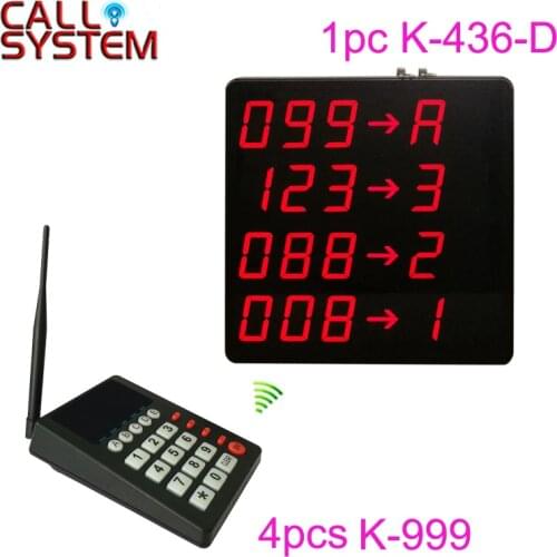 4 keyboard and 1 Big Screen with 4-lines Show Number with Counter Wireless Restaurant Hospital Queue Calling Number System
