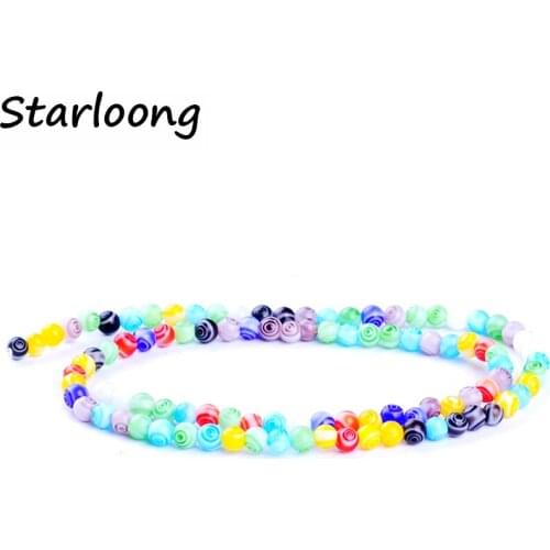 99pcs/string colors mixed 4mm Spiral pattern lampwork glazed glass beads for bracelet necklace DIY jewelry making