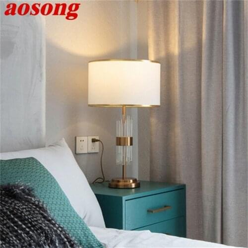 AOSONG Table Lamp Contemporary LED Crystal Gold Desk Lighting Decorative for Home Bedroom