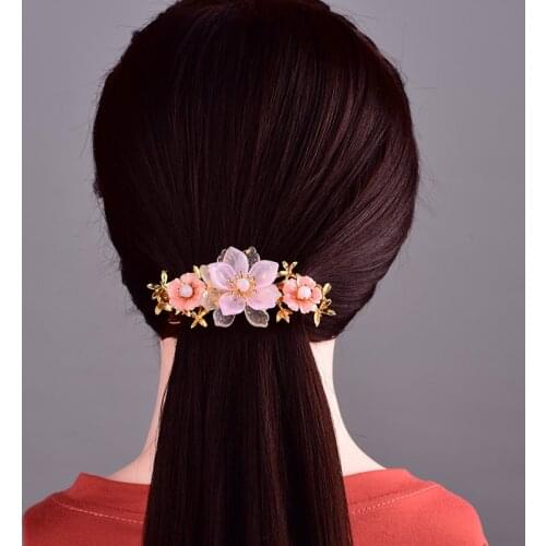 Large 8cm Fashionable Simple Coloured Glaze Powder Crystal Synthetic Flower Hairpin Princess Hair Jewelry Woman Bijoux