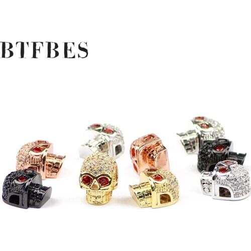 BTFBES Red eye Skull White Zircon Mosaic Copper Beads 2pcs Shine Loose bead for Jewelry Bracelet Making Necklace DIY Accessories