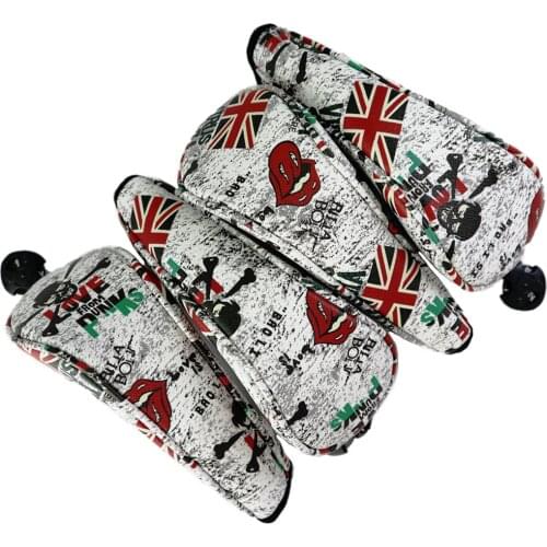 Golf Club Headcovers 4Pcs Set Hybrid Wooden Skull Print PU Leather Waterproof Protect