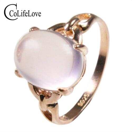 CoLife Jewelry 100% Natural Rose Quartz Ring for Party 8mm*10mm Rose Quartz Silver Ring Solid 925 Silver Rose Quartz Jewelry