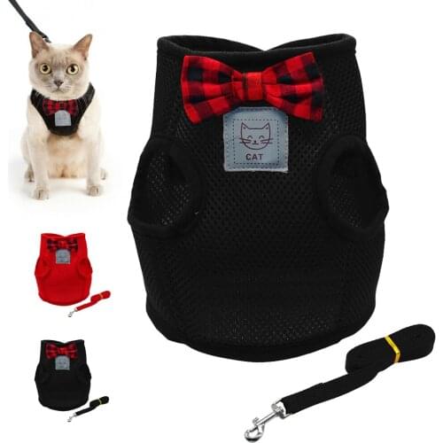Cute Small Cat Puppy Harness Leash Set Bowknot Soft Mesh Dog Harness Pet Chihuahua Kitten Walking Vest Leash Adjustable S M L