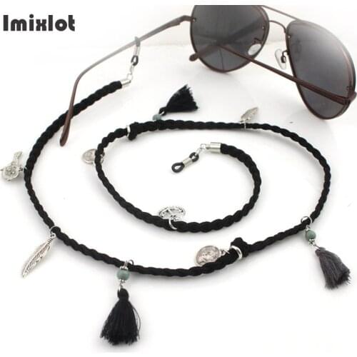Fashion Reading Glasses Chain Retro Coin Feather Eyeglass Sunglasses Spectacle Cord with Tassels Neck Strap String Chain Eyewear
