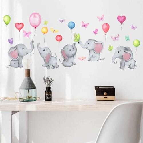 Cartoon Art Elephant Balloon Wall Sticker Cute Nursery Stickers Baby Kids Room Home Decoration Bedroom Living Room Wallpaper