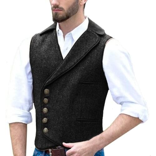Mens herringbone vest lapel single-breasted punk style slim fit vest casual outdoor mens vest clothing