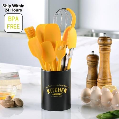 9PCS Silicone Cooking Utensils Set Yellow Baking Tools Scraper Egg Beater Cooking Tools Set With Storage Box Bake Tools