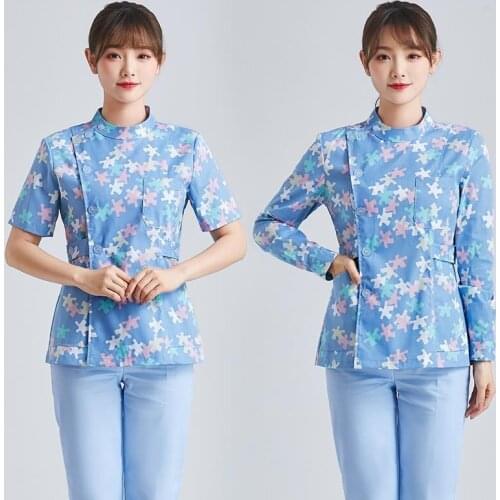Pet Grooming Nursing Scrubs Set Spa Uniforms Unisex Flower Printed Work Clothes Set Medical Suits Clothes Scrubs Tops and Pants