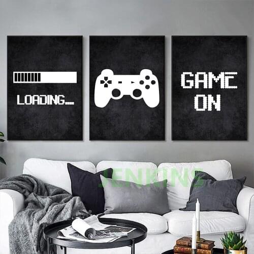 Nordic Wall Pictures Playroom Boy Room DecorCanvas Painting Game Loading Poster Gaming Art Print Black And White Gamer Posters