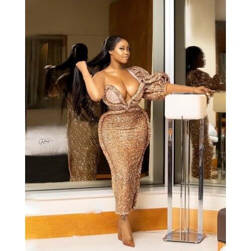 2021 New Designer Aso Ebi Evening Dresses Ankle Length Mermaid Plus Size Women Prom Gown Long Sleeves Sexy Sequins Party Dress