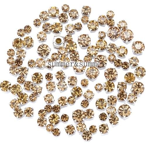 NEW ! MIX Size/some Size Light coffee 4mm-8mm Glass Sew-on Rhinestones Silver or Gold Bottom DIY Womens Dresses 50pcs-200pcs