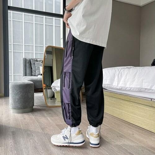 New Men Loose Straight Croppedtrousers The Boy Students Color Contrast Wide Leg Sweatpants Han Edition Casual Pants