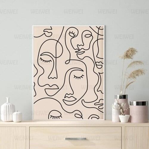 Single Line Face Art Print Minimalist Poster Woman Face One Line Drawing Neutral Wall Art Canvas Painting Home Room Wall Decor