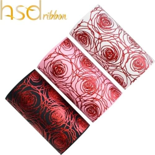 HSDRibbon HSD-Design Genuine 75MM 3inch Rose series foil Printed on Grosgrain Ribbon