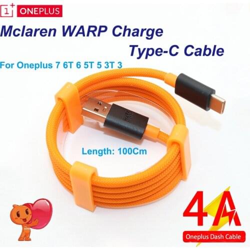 Original Nylon Oneplus 7 6T 6 5T 5 3T 3 Mclaren Cable USB Type-C warp Dash Charge 4A Fast Charging USB-C Oneplus 6T Cord 1m 4A